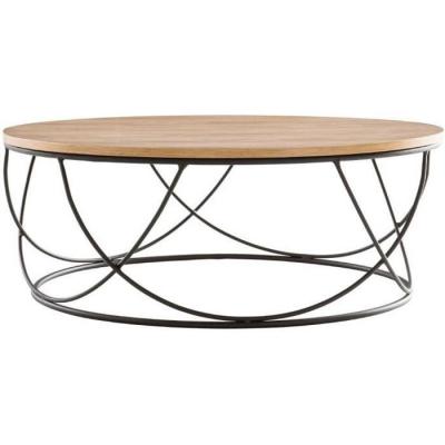 Miliboo Table basse ronde bois clair ch&ecirc;ne et m&eacute;tal noir D80 cm LACE