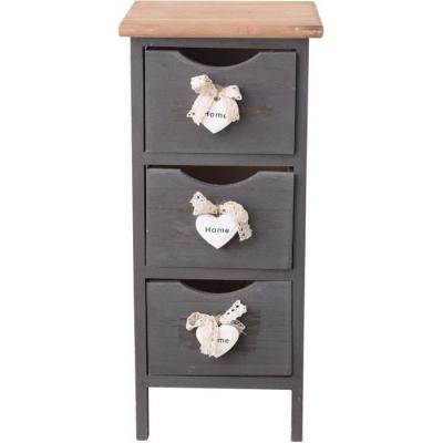 Table de chevet coeur &eacute;troit avec 3 tiroirs en bois gris et brun