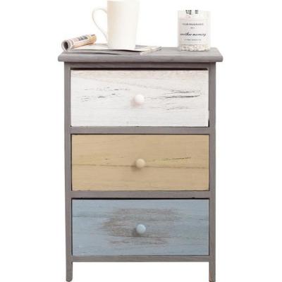 Mobili Rebecca Table de Nuit Meuble Chevet 3 Tiroir Bois Gris 56x40x29