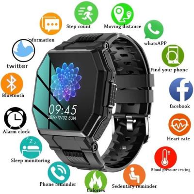 YOKULI Montre connect&eacute;e de sport militaire pour hommes, plein &eacute;cran tactile, moniteur de pression art&eacute;rielle,de fr&eacute;quence cardiaque- noir 
