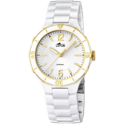 LOTUS Montre Femme  Ceramic L15931/2 Bracelet Blanc D&eacute;tails Jaune