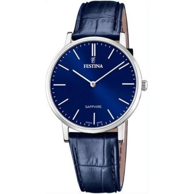 FESTINA Montre  Swiss Made F20012/3 Bleu, Bracelet Cuir, Homme