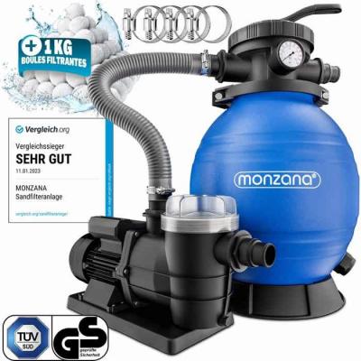 MONZANA Filtre &agrave; sable 9.600 L/h avec pr&eacute;filtre pour piscine