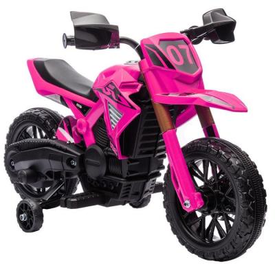 AIYAPLAY Moto cross &eacute;lectrique enfant 6 v 2 moteurs effets sonores max. 3 kmh 30 kg avec stabilisateurs rose 