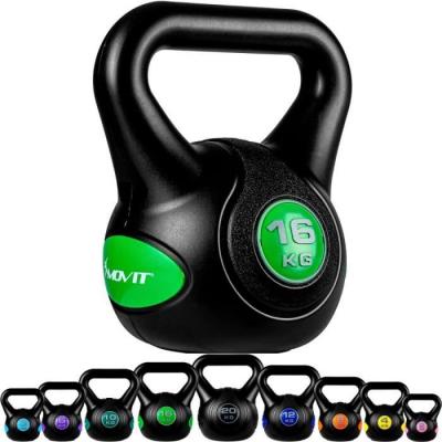MOVIT  Kettlebell plastique 16 kg - Noir/vert clair - Musculation - Halt&eacute;rophilie