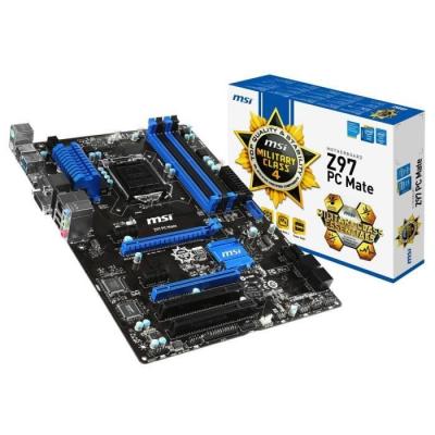 MSI  Z97 PC MATE - Carte-m&egrave;re - ATX - Socket LGA1150 - Z97 Chipset - USB 3.0 - Gigabit LAN - carte graphique embarqu&eacute;e (unit&eacute; centrale requise) - audio HD (8 canaux)