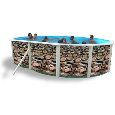 TOI Kit Piscine Hors-sol Acier  Muro Ovale D&eacute;coration Pierre 5.50 X 3.66 X 1.20m 