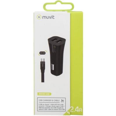 MUVIT  2 Usb Ports Micro Usb 2.4a Cable 1m Car Charger Pack Noir