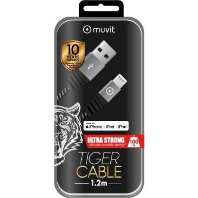 TIGER MUVIT  C&acirc;ble Ultra R&eacute;sistant 2.A USB / Lightning - 1.2 m - Gris