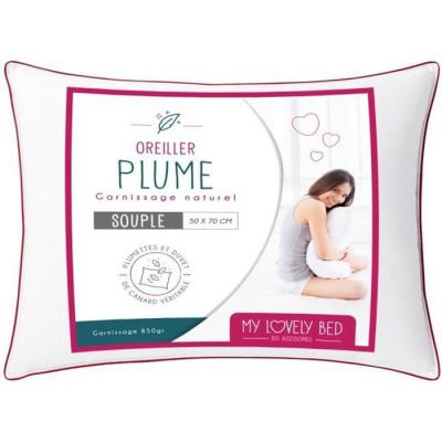 MY LOVELY BED - Oreiller 50x70 cm Naturel - Garnissage Plume et Duvet - Enveloppe 100% Coton - Gonflant et Moelleux - Haute Qualit&eacute; 