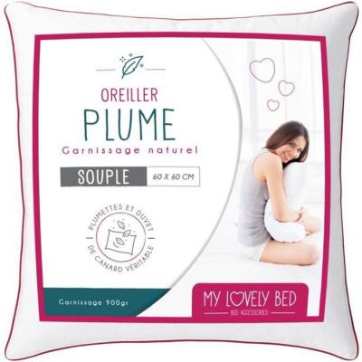 MY LOVELY BED Oreiller Naturel 60x60 cm - - Garnissage Plume et Duvet - Gonflant et Moelleux 