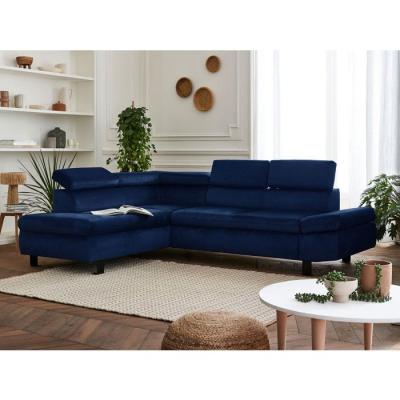 LISA DESIGN Canap&eacute; d'angle gauche convertible 5 places Velours Bleu nuit