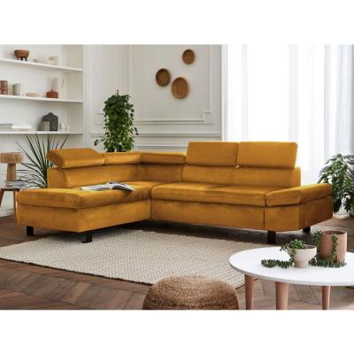 LISA DESIGN Canap&eacute; d'angle gauche convertible 5 places Velours Jaune