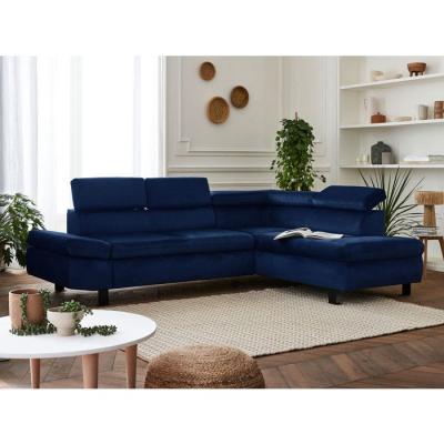 LISA DESIGN Canap&eacute; d'angle droit convertible 5 places Velours Bleu nuit