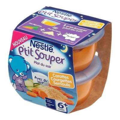 P TIT P'tit Souper carottes courgettes et semoule - d&egrave;s 6 mois, Nestl&eacute; (2 x 200 g) 
