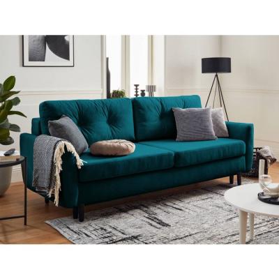 LISA DESIGN  Canap&eacute; droit convertible 3 places NILS - Velours Bleu canard