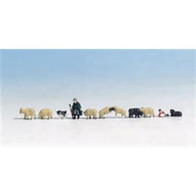 NOCH  - 36750 - Mod&eacute;lisme Ferroviaire - Berger Et Moutons - 2 Figurines + 9 Animaux