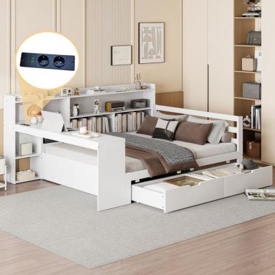 MODFU Buffet 150x40x75cm, armoire de rangement avec 3 portes, led, motif &agrave; ciment, agglom&eacute;r&eacute;, gris et noir 