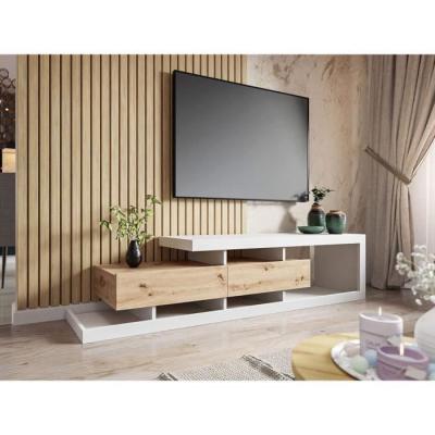 BESTMOBILIER  - Olga - Meuble TV - Bois et Blanc - 198 cm - Style scandinave