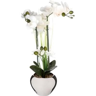 ATMOSPHERA Plante artificielle Orchid&eacute;e dans un pot en c&eacute;ramique argent H 53 cm