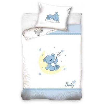 HOME Ourson Bleu - Parure de Lit B&eacute;b&eacute; - Housse de Couette Coton