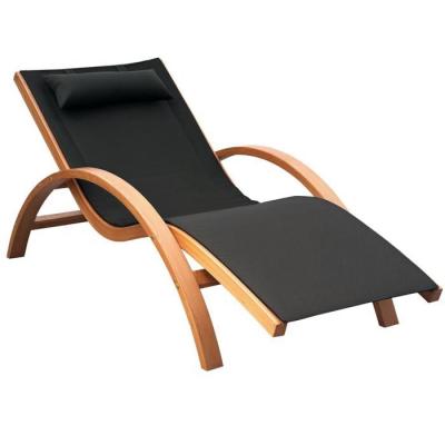 OUTSUNNY Transat bois massif naturel beige noir