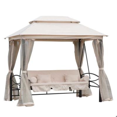 OUTSUNNY Balancelle de jardin convertible 3 places beige noir