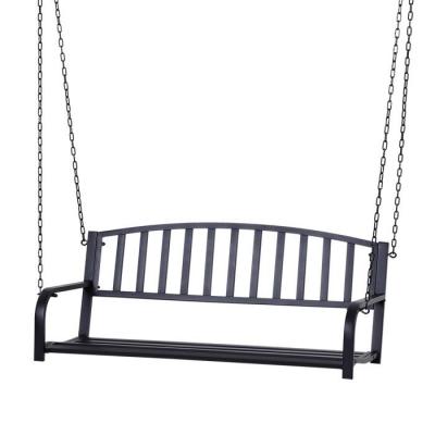 OUTSUNNY Banc suspendu 2 places cha&icirc;nes incluses m&eacute;tal &eacute;poxy noir