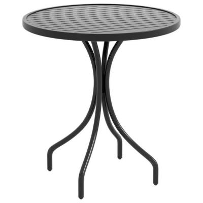 OUTSUNNY Table de jardin ronde &Oslash; 66 cm 2 pers. acier plateau &agrave; lattes noir