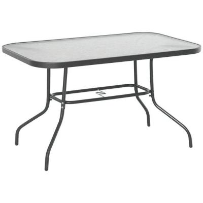 OUTSUNNY Table de jardin rectangulaire dim. 120L X 80l x 70H cm m&eacute;tal &eacute;poxy gris plateau verre tremp&eacute;