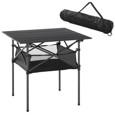 OUTSUNNY Table pliante de jardin filet rangement sac transport alu. m&eacute;tal &eacute;poxy noir