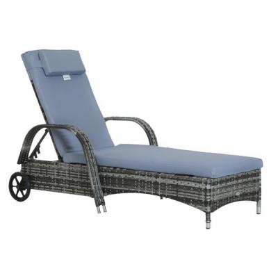 OUTSUNNY Bain de soleil inclinaison r&eacute;glable matelas accoudoirs r&eacute;sine gris