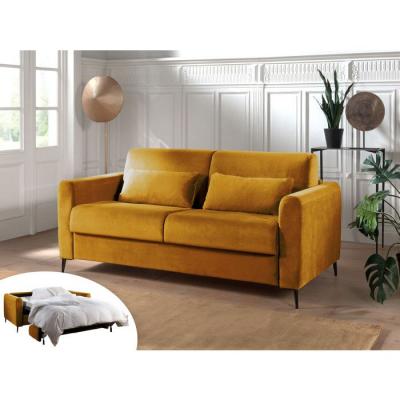 LISA DESIGN Canap&eacute; droit convertible 3 places Velours Jaune
