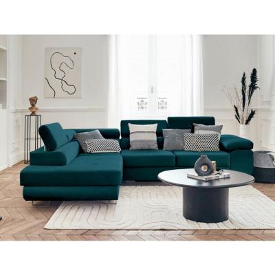 BESTMOBILIER  Canap&eacute; d'angle gauche convertible 5 places PABLO - Velours Bleu canard