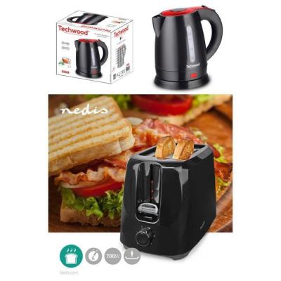 TECHWOOD PACK DEJEUNER Bouilloire &eacute;lectrique Noire 1L 1600W + Grille-pain Noir 2 Fentes 700W