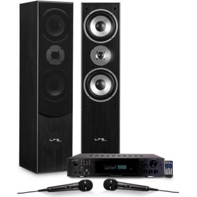 LTC AUDIO Pack Hifi / Home-Cin&eacute;ma / Karaok&eacute; - Enceintes Colonne 700W - L766-BK + amplificateur 2 x 50W ATM6000BT + 2 Microphones