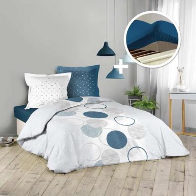 DOUCEUR D INTERIEUR Pack housse de couette 260x240 cm  voie lactee + drap housse 160 x 200 bleu