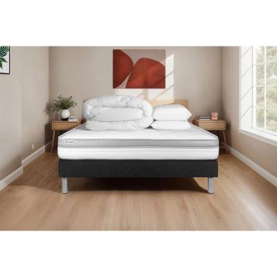 VITALIT Pack sommier kit matelas Mousse HD 200x200 Noir Oreiller couette