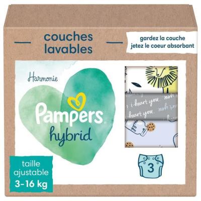 PAMPERS , Harmonie, Couches hybrides, 3 pi&egrave;ces 