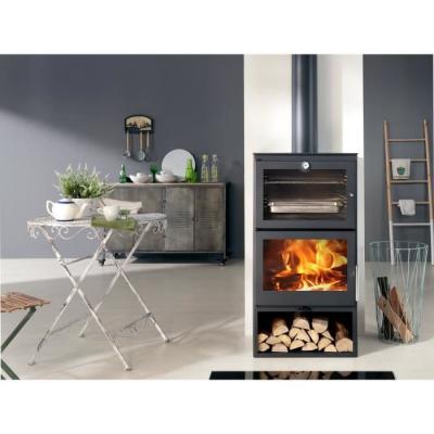 PANADERO Po&ecirc;le &agrave; bois Cook - Avec four et range b&ucirc;ches - Anthracite - 7,1kW 