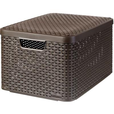 CURVER  | Rangement Style Aspect rotin L + Couvercle 44,5x33x24,8 cm Chocolat