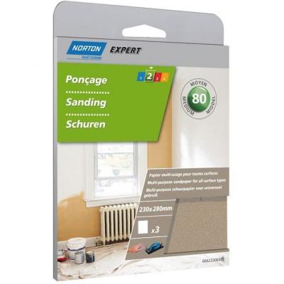 NORTON  Lot de 3 Feuilles 230 x 280 mm papier multi-usage Grain 80