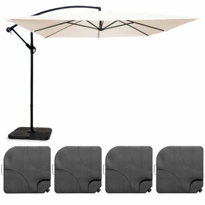 OVIALA Parasol d&eacute;port&eacute; 3x3m et 4 dalles &agrave; remplir aluminium blanc