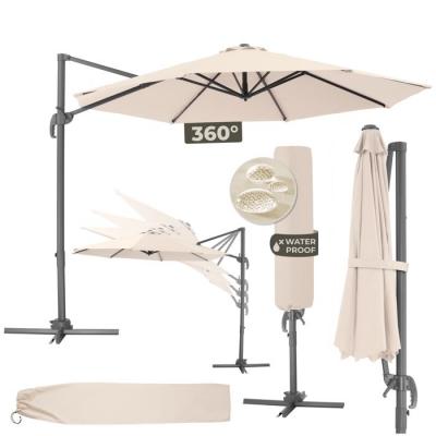 TECTAKE Parasol DARIA 300 cm avec pied d&eacute;port&eacute; et housse de protection beige