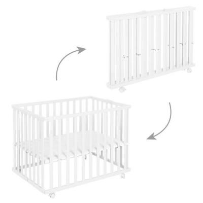 ROBA  Parc B&eacute;b&eacute; Pliant en Bois - Avec 4 Roues - 74x100 cm - Blanc blanc
