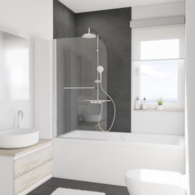 Pare-baignoire 1 volet pivotant 80 x 140 cm, verre transparent anticalcaire, profil&eacute; chrome, Schulte Capri