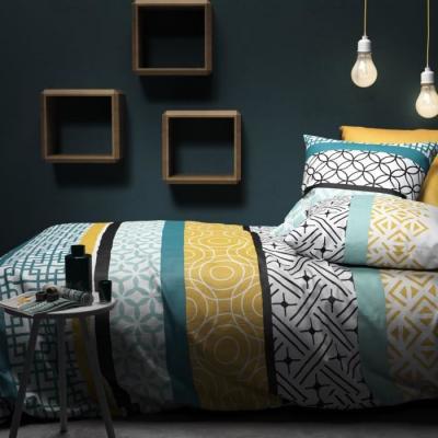 ATELIER DU COTON Parure de couette 100%coton 57fils/cm2 - citedor bleu 220 x 240 cm