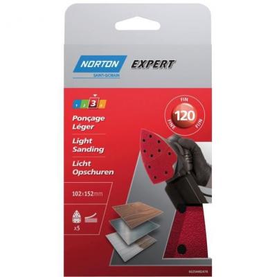 NORTON Lot de 5 patins abrasifs , 102x152 mm, grains 120