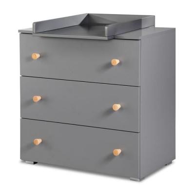 MONMOBILIERDESIGN PAULINE Commode b&eacute;b&eacute; avec plan &agrave; langer amovible Gris - Bois