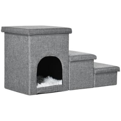 PAWHUT  - Escalier pour chien - Lin (100% polyester) - 73.5x33x40.5cm - Gris clair